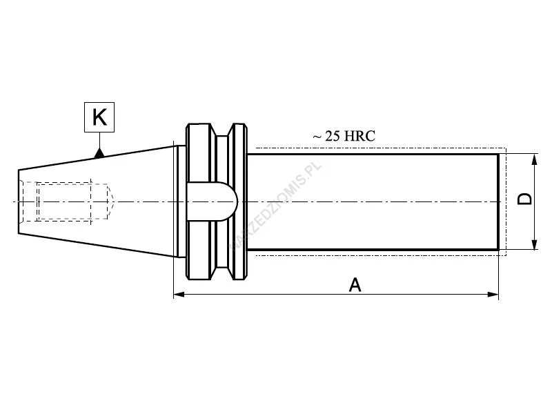 Rysunek techniczny: Trzpień półfabrykat z chw. MAS 403-BT: T.2192 BT40/FI63 160mm - KOLNO